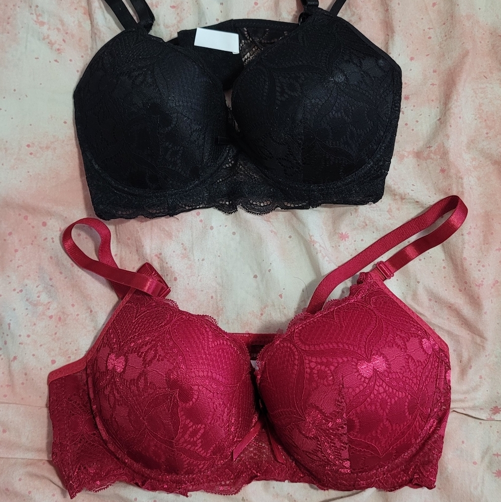 2/$18 SHEIN Floral Lace Super Push-Up Bras (pair of 2) in large